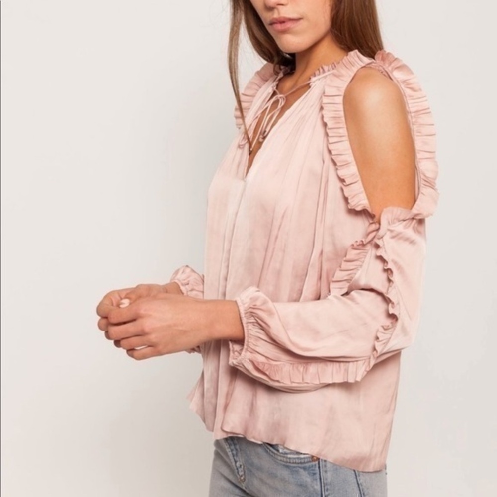 ULLA JOHNSON Women’s Britt Ruffled Cold Shoulder Blouse Size 4 NWT